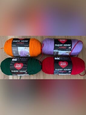 Red Heart Super Saver Jumbo Yarn Lot 4 Skeins 14oz Fall Holiday Colors